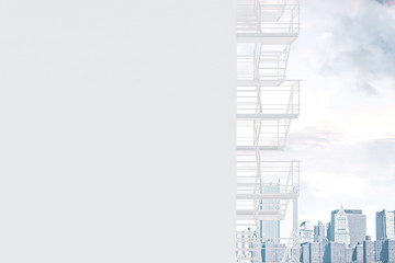 Mock up building wall with fire escape stairs