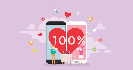 Online Dating Tiny People Character Concept Vector Illustration, Suitable For Wallpaper, Banner, Background, Card, Book Illustration, Web Landing Page, and Other Related Creative