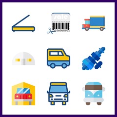 9 logistic icon. Vector illustration logistic set. van and truck icons for logistic works