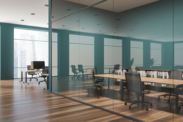 Green and glass wall meeting room corner