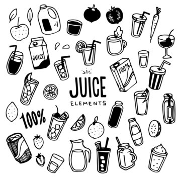 Juice Illustration Pack (Elements)/fruit,fresh,drink,Smoothies/Doodle Clip Art/Hand Drawn