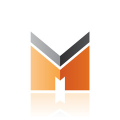 Black and Orange Letter M with a Thick Stripe and Reflection Vector Illustration