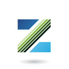 Blue and Green Letter Z with Thick Diagonal Stripes Vector Illustration