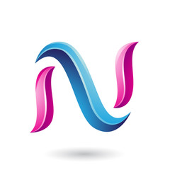Blue and Magenta Glossy Snake Shaped Letter N Vector Illustration