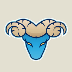 Blue Aries or Ram Icon Front View Vector Illustration
