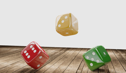 cubes dices red to green on wooden 3d-illustration