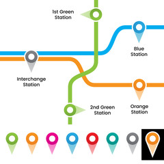 Colorful Metro Station Markers Vector Illustration