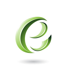 Green Glossy Crescent Shape Letter E Vector Illustration