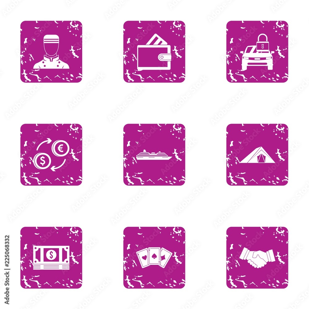 Poster tip icons set. grunge set of 9 tip vector icons for web isolated on white background