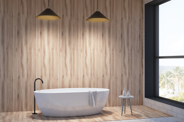 Minimalistic wooden bathroom interior side view