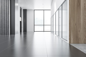 Obraz premium White, gray and wooden office lobby interior