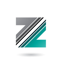 Grey and Green Letter Z with Diagonal Stripes Vector Illustration
