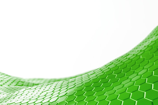 Green Honeycomb Pattern Surface, White Background