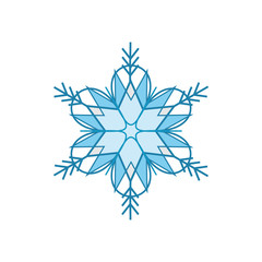 Snowflake blue sign. Silhouette design snowflake on white background. Symbol of Christmas holiday season. Colorful template for prints, card. Isolated graphic element. Flat vector illustration.