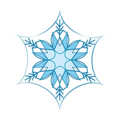 Snowflake blue sign. Silhouette design snowflake on white background. Symbol of Christmas holiday season. Colorful template for prints, card. Isolated graphic element. Flat vector illustration.