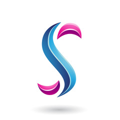 Obraz premium Magenta and Blue Glossy Snake Shaped Letter S Vector Illustration