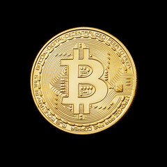 a bitcoin coin on the black background