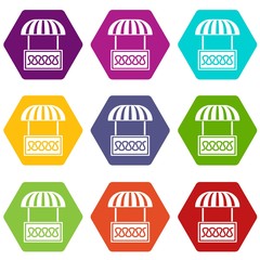 Commercial stall icons 9 set coloful isolated on white for web