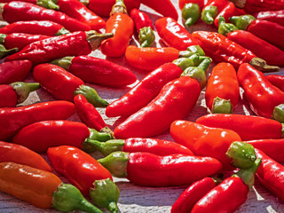 Harvested small red chilli which are real hot and nature grown