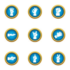 Sign language icons set. Flat set of 9 sign language vector icons for web isolated on white background