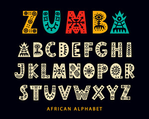 Vector Hand drawn African Tribal Font. Folk Scandinavian Script