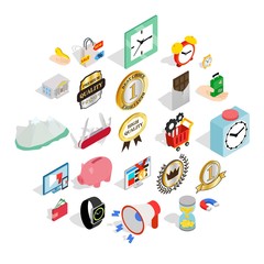 Coin icons set. Isometric set of 25 coin vector icons for web isolated on white background