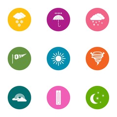 Weather condition icons set. Flat set of 9 weather condition vector icons for web isolated on white background