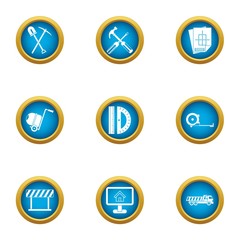 Workpiece icons set. Flat set of 9 workpiece vector icons for web isolated on white background