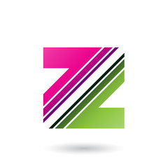 Magenta and Green Letter Z with Diagonal Stripes Vector Illustration