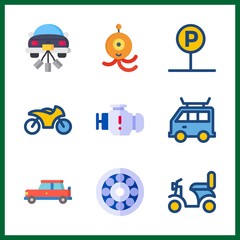 vehicle icons set. rim, vintage, performance and view graphic works