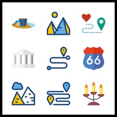 desert icon. route and pyramids vector icons in desert set. Use this illustration for desert works.