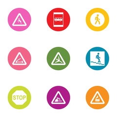 Construction road icons set. Flat set of 9 construction road vector icons for web isolated on white background