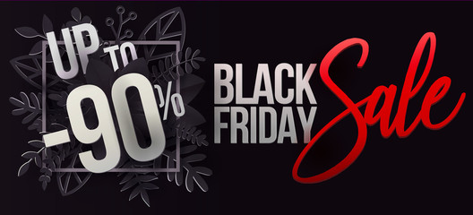 Black Friday sale design with leaves