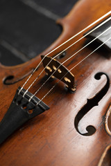 Fototapeta premium A part of a violin or a viola on a wood background