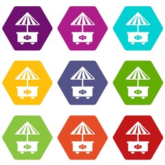 Mobile stall icons 9 set coloful isolated on white for web