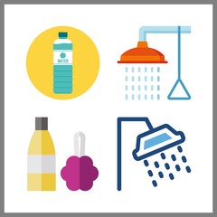 wash vector icons set. gel, bathing, water and shower in this set.