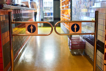 Entrance to supermarket, supermarket gate