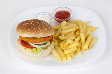 chicken burger and french fries
