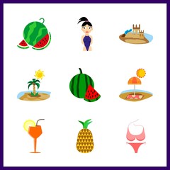 tropical icon. pink bikini and watermelon vector icons in tropical set. Use this illustration for tropical works.