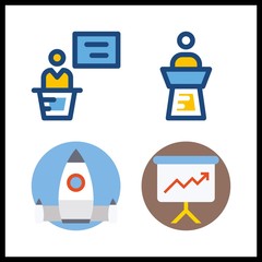4 conference icon. Vector illustration conference set. lecture and presentation icons for conference works