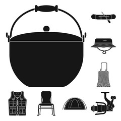 Vector illustration of fish and fishing icon. Set of fish and equipment stock vector illustration.