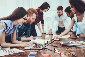 Color Sample. Design. Group. Young People. Laptop.