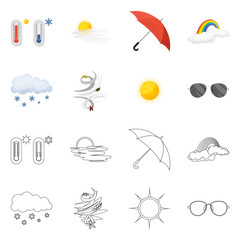 Vector illustration of weather and climate icon. Collection of weather and cloud stock vector illustration.
