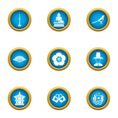 Asian oversight icons set. Flat set of 9 asian oversight vector icons for web isolated on white background