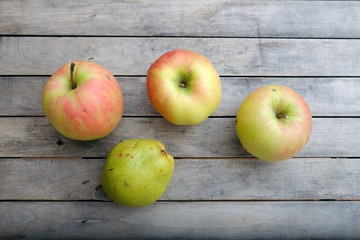 Organic fruit on wooden table