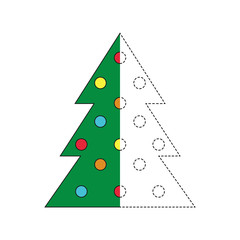 Fototapeta premium drawing worksheet for preschool kids with easy gaming level of difficulty. Simple educational game for kids. Illustration of Christmas tree for toddlers