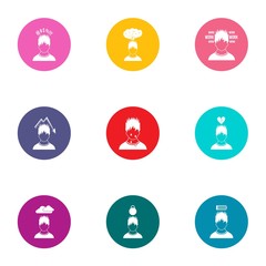 Attitude icons set. Flat set of 9 attitude vector icons for web isolated on white background