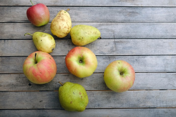 Bunch of fruits on a rustic wooden table