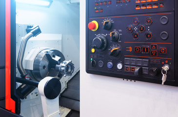 open modern cnc machine with work prostranost with robot arm for machining