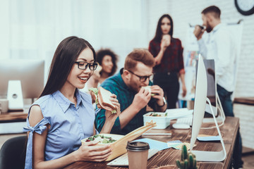 Work. Table. Color Samples. Young Employee. Snack.